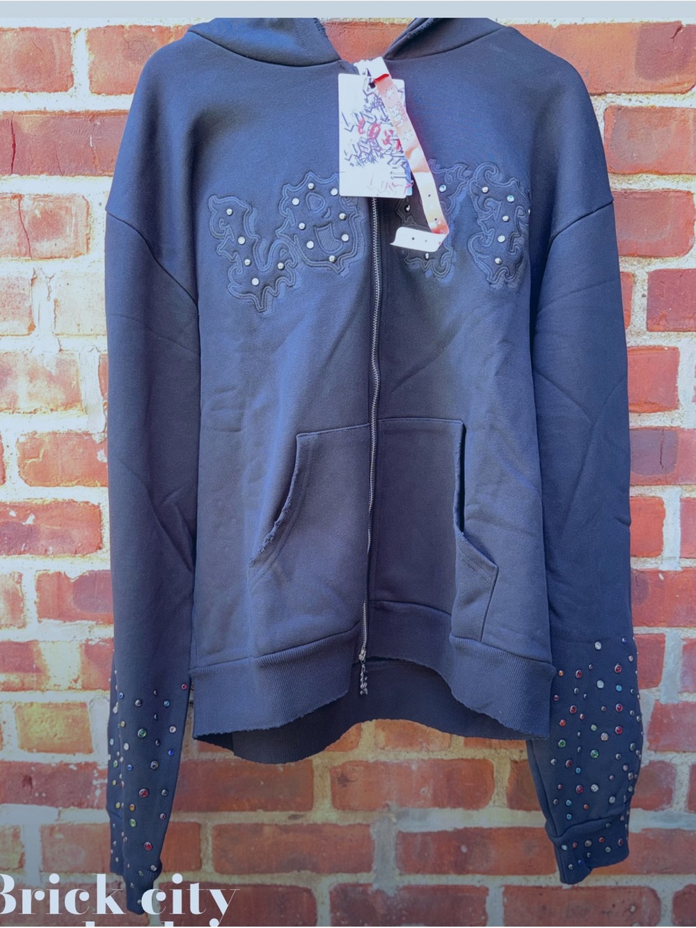 Lost Intricacy LOST Applique Rhinestone Zip-Up Hoodie - Washed Black Xl - Picture 7 of 16